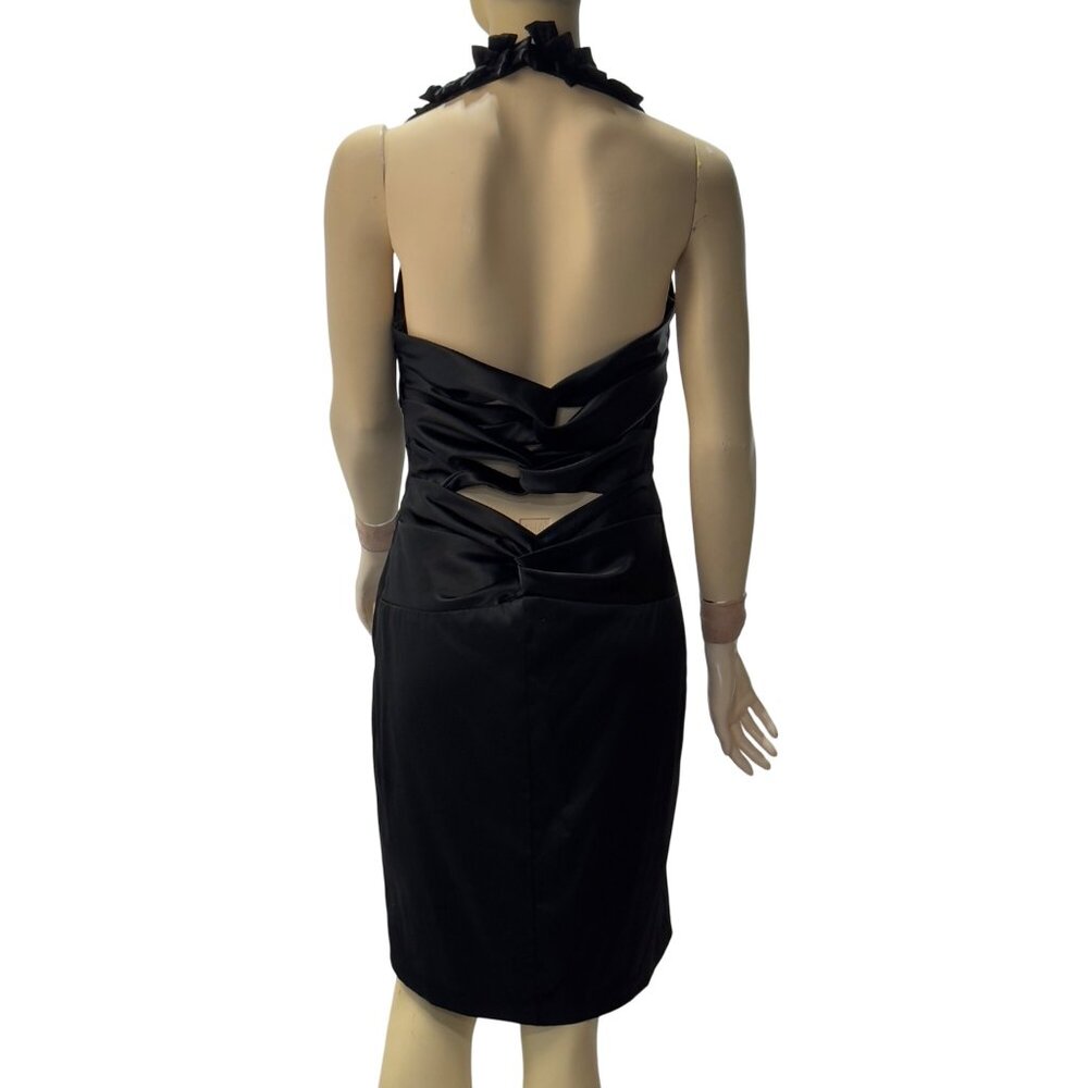 Niki By Niki Livas Black Ruffled Halter Cocktail Dress Size 10 - Picture 2 of 12